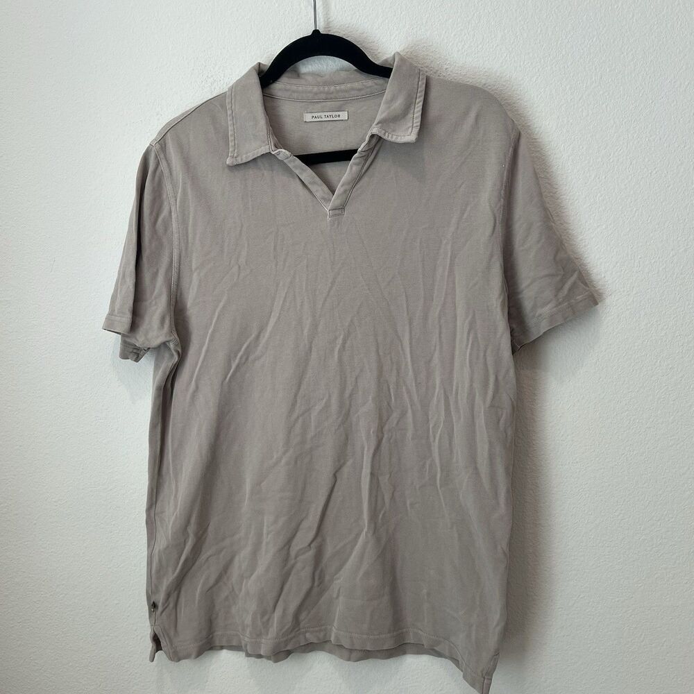 Paul Taylor Polo Jersey Short Sleeve Polo Shirt Men's Medium Tan Beige Preppy